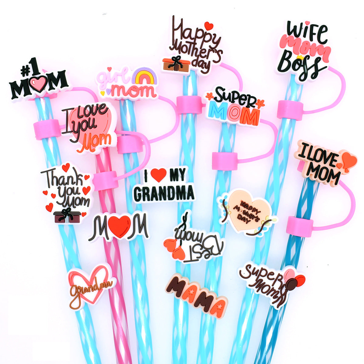 Wholesale 100PCS/PACK Mother's Day Series Phrases Dustproof Straw Caps